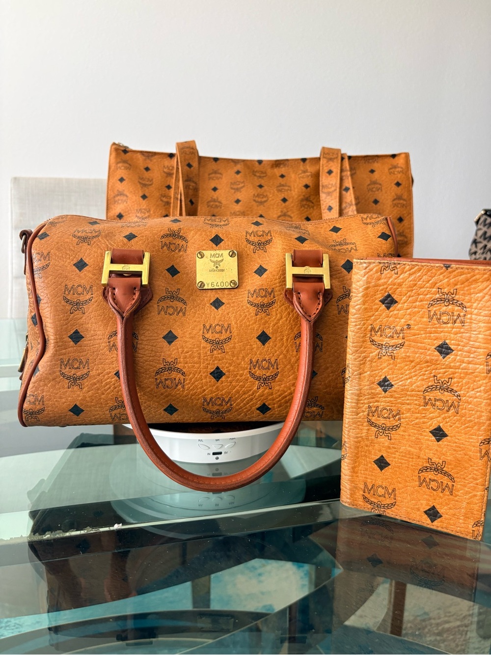 MCM Visetos Boston Satchel & Wallet
